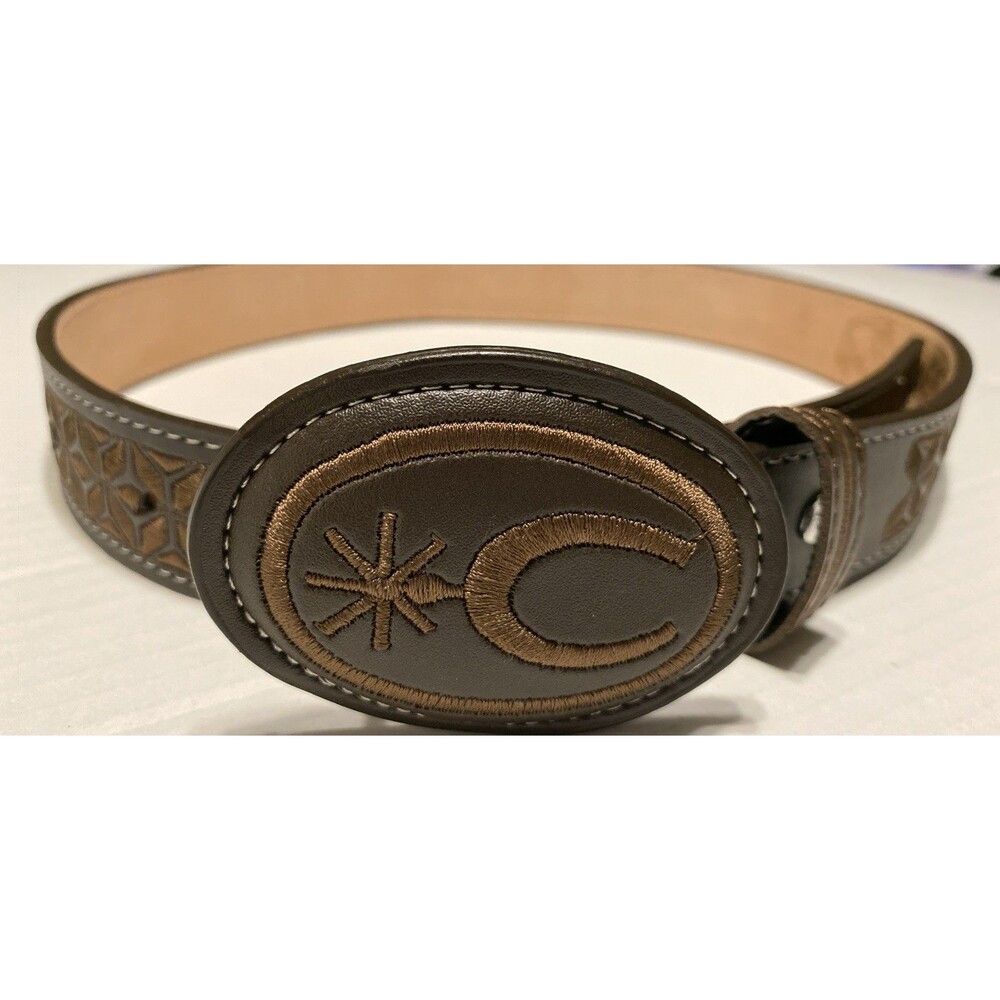 YAC Western Leather And Silk Brown Horse Belt & Buckle Womens 30” Rodeo Cowgirl